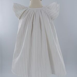 babyGap Baby Girl White Flutter Sleeve Dress 18–24 Months Silver Stripe Detail